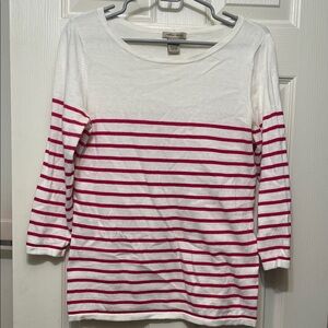 Women White and Red Striped Long Sleeve Top